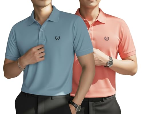 Image of MACK JONNEY Men's Solid Polo T-Shirt | Premium Cotton Blend | Regular Fit | Short Sleeve | Collared Casual Wear|Pack of 2 -MJ-157