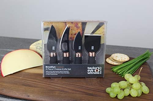 Taylor's Eye Witness Cheese Knives - Brooklyn Copper 4 Piece Cheese Knife Set, Hard Ceramic Coated Blades & Ergonomically Designed Soft Grip Handles for Comfort. 2 Year Peace of Mind