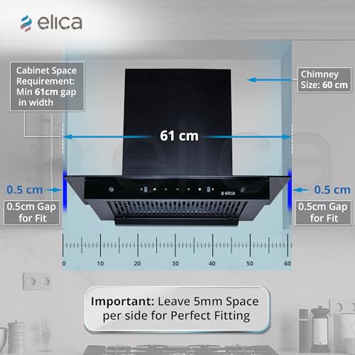 Image of Elica 60cm 1500 m3 /hr Filterless Autoclean Kitchen Chimney with 15 Years Motor WARR & 5 Years Comprehensive | FLAT FL 600 HAC LTW MS NERO | Black | Touch + Motion Sensor Control