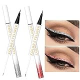 2 in 1 Glitter Liquid Eyeliner Makeup Pen, 2Pcs Sparkling Shimmer Eye Liner Pen Metallic Satin Finis