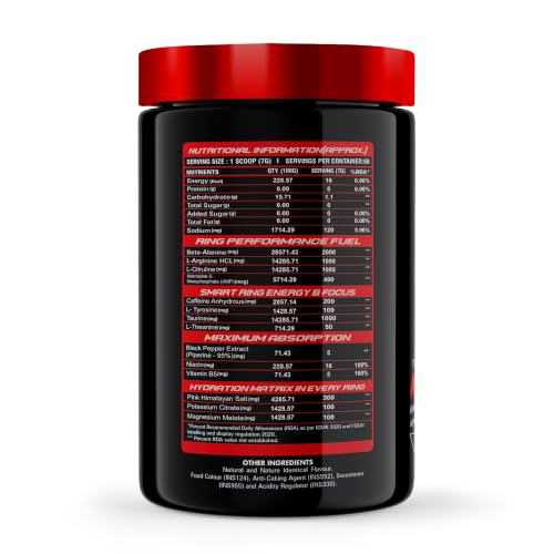 Image of Muscle Club Ring Man Pre Workout Supplement, Mango Flavour, 2000mg Beta-Alanine, 200mg Caffeine, Energy and Focus Booster, 50g, Vegetarian