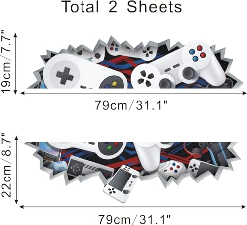 IARTTOP 3D Game Wall Stickers Gamer Wall Sticker Video Game Wall Mural Controller Wall Sticker for Bedroom Nursery Playroom Teenage Kids Room