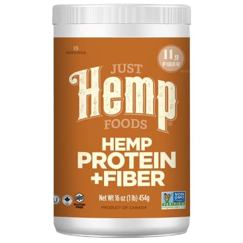Just Hemp Foods Hemp Protein Powder Plus Fiber, Non-GMO Verified with 11g of Protein & 11g of Fiber per Serving, 16 oz – Packaging May Vary