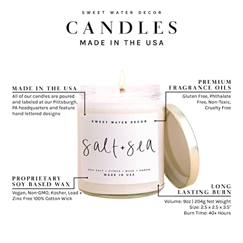 Sweet Water Decor Salt And Sea Candle | Sea Salt, Citrus, Amber, Musk, Beach Scented Soy Candles For Home | 9Oz Clear Jar, 40 Hour Burn Time, Made In The Usa #TOP1