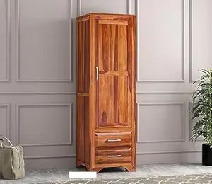 KARINA FURNITURE Wooden Wardrobe for Clothes | Sheesham Wood 1-Door Wardrobe with 2 Drawer Storage | Solid Wood Large Cupboard Almirah: Storage Cabinet for Your Living Room/Bedroom/Kitchen (Design 85)