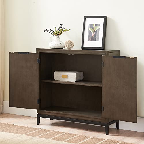 Image of Leick Home 10143-GRBLK Emmett Mixed Metal and Wood Foyer Cabinet, Riverstone /Matte Black