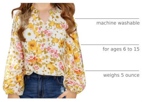Image of blibean Girls Flower Bell Long Sleeve Blouse Fall Floral Tops 4-15 Years | Kids Flowy V-Neck Bell Long Sleeve Tops, Boho Flower Print Loose Fit Tunic, Spring Fall Cute Casual Dress Bohemian Clothes