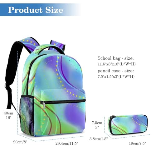 Ensemble cartable motif géométrique multicolore avec trousse assortie - 2
