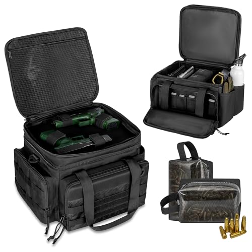 GOBUROS Gun Range Bag for 4 Handguns with Ammo Pouches