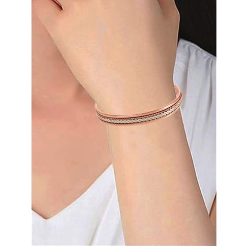 Image of Touchstone copper bracelets | gift for men women |adjustable 100% pure solid real magnetic jewelry | handmade bracelet set combo | rope braided tibetan bangles.