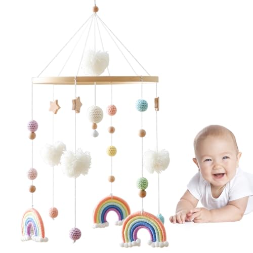 Yuragim Mobile Babybett, Regenbogen Mobile Baby Holz Windspiele mit...