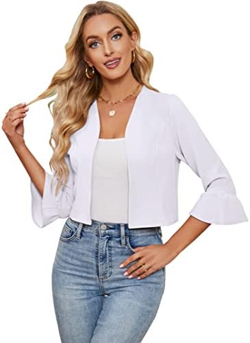 Hotouch Bolero voor dames, zomer, open voorkant, elegante bolerojack, 3/4 mouwen, cardigan, korte jas, casual gebreid vest, roze, XL