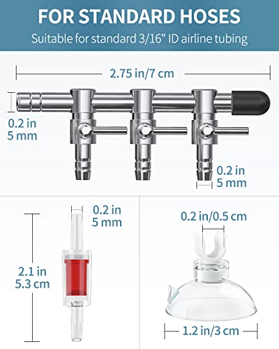 Pawfly 3-Way Aquarium Air Flow Control Lever Valve Manifold For Air Pumps Fish Tank Multi-Port Distributor Splitter With 3 Non-Return Check Valves And 4 Suction Cup Clips #TOP1