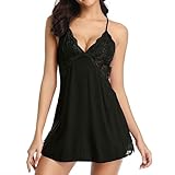 Jahreszeit: Sommer, Frühling Dessous Sexy Unterwäsche Sexy Nachthemdkleid durchsichtiger Spitze in Übergröße Schwarze Spitze Dessous (Black, XL)