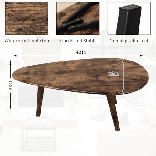 Rustic Oval Mid Century Modern Coffee Table for Living Room