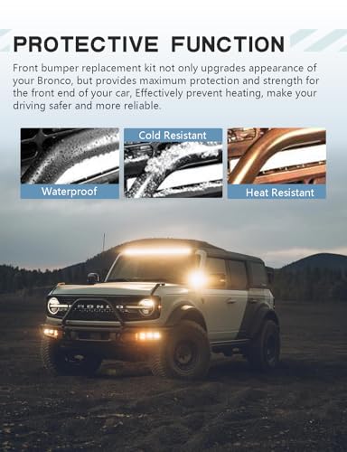Image of For Bronco Front Bumper (ONLY for Steel Modular Front Bumper) | Front Bumper with Bull Bar&Winch Mount Off-Road Brush Guard Winch Mounting Plate, Compatible with 2021-2023 Ford Bronco