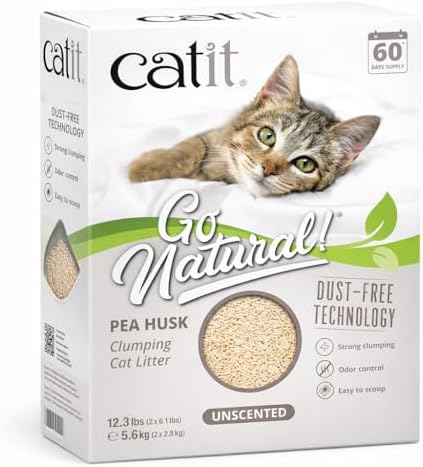 Catit Go Natural Pea Husk Clumping Cat Litter, Unscented, 5.6 kg, Dust Free & Lightweight Cat Litter, Easy to Scoop, Litiere Pour Chat