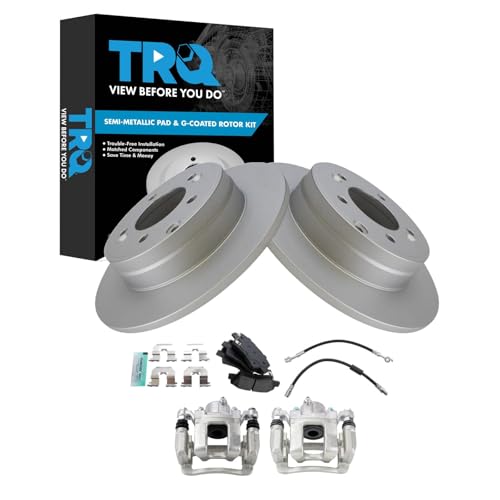 Image of TRQ Rear Brake Pad and Rotor Set Semi Metallic Coated Rotors Calipers Hoses Compatible with 2014 Kia Optima