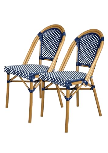 Serena And Lily Outdoor Dining Chairs: Stylish Comfort for Your Patio Seating 4 Chivari French Bistro Patio/Indoor Dining Chair, 2 Pack, Hand Woven Wicker, Fully Assembled (2, Blue/White)