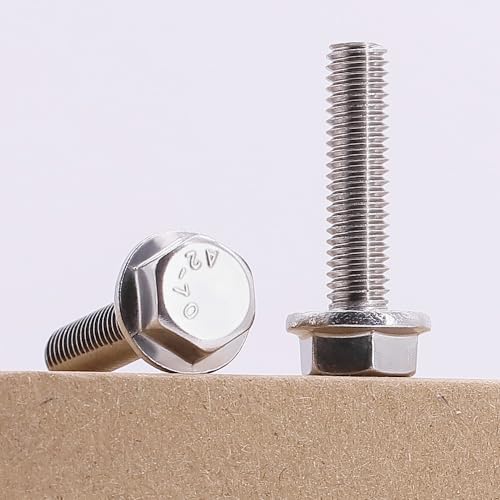 Image of 1 /4-20 x 1 /2 inch (12 pcs) Flanged Hex Bolt Screws, ASME Standard Flanged Hex Head Bolts, 304 Stainless Steel 18-8, Full Thread, Coarse Thread UNC