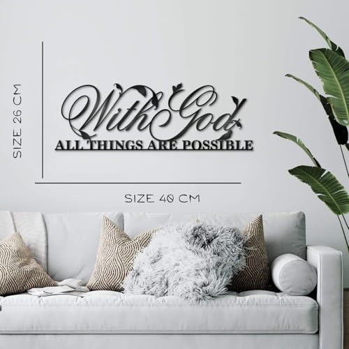 Image of BLIND SHOP God All Things Are Possible Sign for Home Decor | Wall Sculpture Home Decoration | Metal Art | Metal Wall Art | Home Wall Hangings Metal Decor (40 x 26 x 1.5 CM)