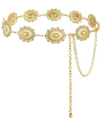 SANSTHS Women Western Concho Belt Cowgirl Boho Chain Belt Country Concert Metal Belt for Dresses S