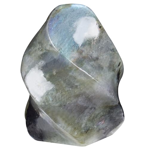Hguxmcu Natural Labradorite Flame Tower,Reiki Healing Energy Meditation Crystal Stone Decor,Home Office Witchcraft Altar Space Cleansing