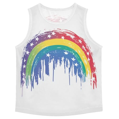 Boys Tank Top Shirts Rainbow American Flag Striped Sleeveless T-Shirts Crew Neck for Kids Clothing Children