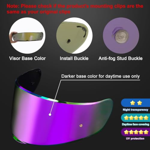 Image of PSLER Shatterproof Helmet Visor for Strada 2 Strada 3 FF801,Deep Purple | Impact-Resistant ,UV400 Protection, Motorcycle Tinted Face Shield for Strada 2 Strada 3 FF801 FF397,Visor Replacement