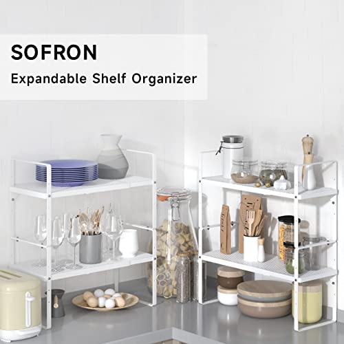 SOFRON Expandable Cabinet Storage Shelf Stackable Organizer Rack for Kitchen Bathroom Pantry Spice Cupboard Coffee Countertop Home Office Desk Heavy Duty Nonslip White Large 2 Packs by SOFRON - Image 6