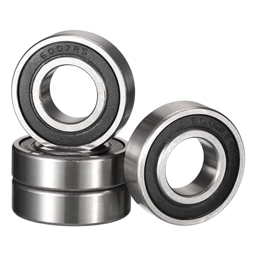 HiPicco 6007-2RS Deep Groove Ball Bearings, ID 35mm x OD 62mm x Width 14mm Double Rubber Sealed Ball Bearing Pre-Lubricated Chrome Steel Z2 Lever 4pcs