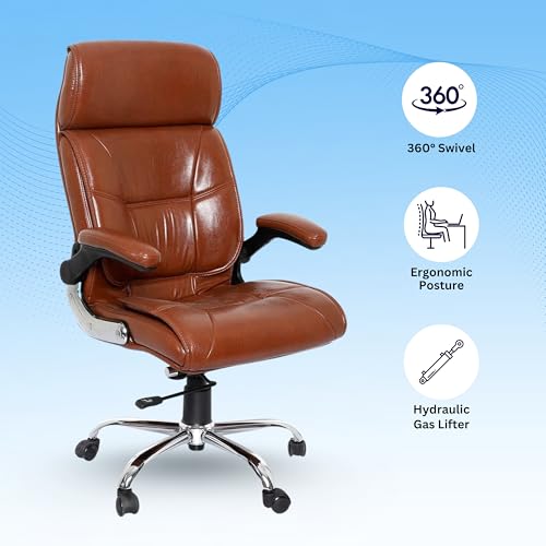 Image of Lakdi The Furniture High Back Director Office Chair Ergonomic Leatherette Executive Chair with Adjustable Armrests, Comfortable Revolving Desk, 5-Year Warranty & Free Assembly-111012160 Tanbrown