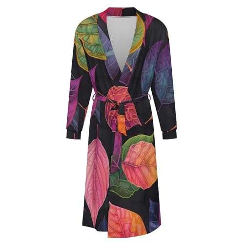 Fall Leaves Soft Robe Long Sleeve Bathrobes V Neck Sleepwear Spa Robes with Belt Men Woman4