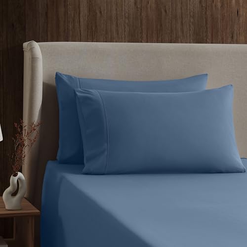 Image of Nestl King Bed Sheet Set - Blue Heaven - 4-Piece Deep Pocket | Instantly Soft, Night-One Ready (No Wash Required). Fits 16-Inch Deep Pockets, 360-Degree Elastic Grip