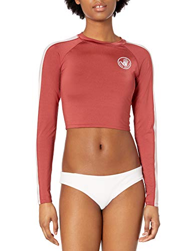 Body Glove Women's Let It Be Long Sleeve Crop Top Rashguard with UPF 50+, Stamina Shiny Spice, X-Large