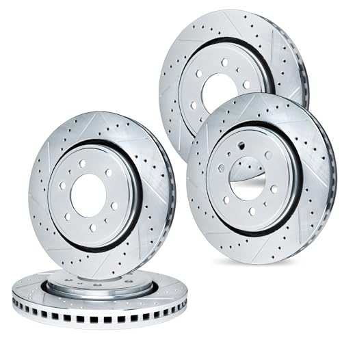 R1 Concepts Front and Rear Brakes and Rotors| Drilled Slotted Brake Rotors| Disc Brake Rotors| Fits 2007-2020 Cadillac Escalade, Chevrolet Tahoe, GMC Yukon, 2007-2013 Chevrolet Avalanche