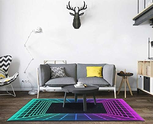 Miniatura 3 de Vaporwave - Tapete retro futurista con fondo abstracto de cuadrícula en el área, tapete antideslizante para puerta, tapete suave para habitación del