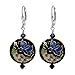 Cloisonne Beads with Black Austrian Crystals 925 Sterling Silver Leverback Handmade Drop Earrings