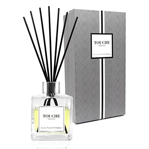 TOUCHE ORIGINALE Luxury Natural Reed Diffuser. Relaxing Sandalwood & Jasmine. Long Lasting Scented Home Fragrance. Natural Essential Oil Alcohol-Free. 4.75 OZ - Clear Bottle