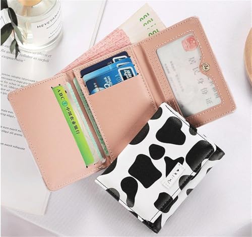 Small Cow Print Wallet for Women, Portable Tri-folded Credit Card Wallet, ID Window Card Holder Purse for Women (Black)4