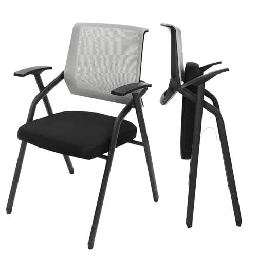 Hanmorfarbi 2 Pack Folding Chairs 485 lbs Heavy Duty Conference Room Chairs,Padded Folding Chairs Office Chairs with Widen Armrest,Grey Mesh Net Back Desk Chair No Wheels for Schools Office