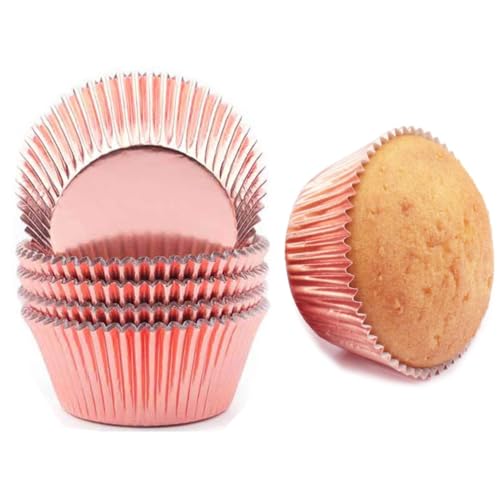 EOMECUIGAO Muffin Liners for Baking 100pcs Mini Foil Cupcake Cases Muffin Liners Nonstick Rose Gold