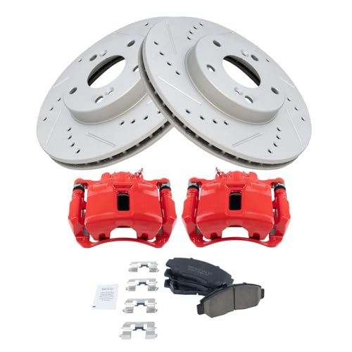 Image of TRQ Performance Front Brake Pad and Rotor Set Ceramic G Coated Drilled