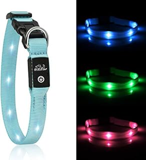 PcEoTllar Led Dog Collar for Small Dogs Puppy Light Up Dog Collar Rechargeable Flashing Dog Collar Adjustable with 3 Modes Super Bright - Blue