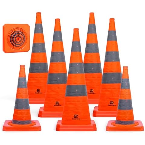 RoadHero 36 Inch 8 Pack Collapsible Traffic Safety Cones, Multi Purpose Pop-up Cones with Reflective Collar for Road Safety, Orange Cones for Driving Training, Parking Lots Cover