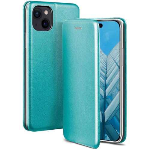 Protection iPhone 15 Plus cuir synthétique bleu menthe antichoc fin