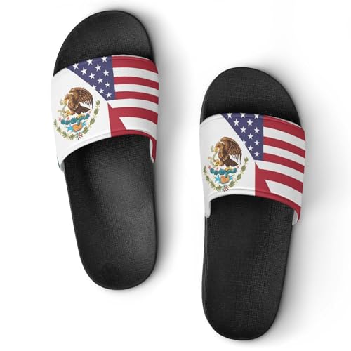 Mexico & U.S. Flag House Sandals Non-Slip Bathroom Slippers Beach Summer Shoes for Men Women