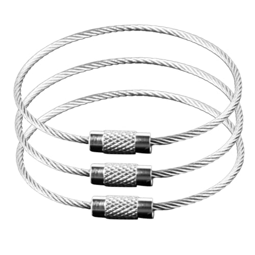 KOMBIUDA 3pcs Heavy Duty Stainless Steel Wire Key Chain Rings Silver Keyrings for Car Keys Luggage Tags and Id Holders Everyday Use