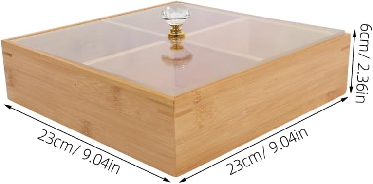 Four-Compartment Bamboo Snack Box with Transparent Lid Divided Serving Tray for Nuts Fruits Candies - Ideal for Parties Home Entertaining and Everyday Use - Image 2