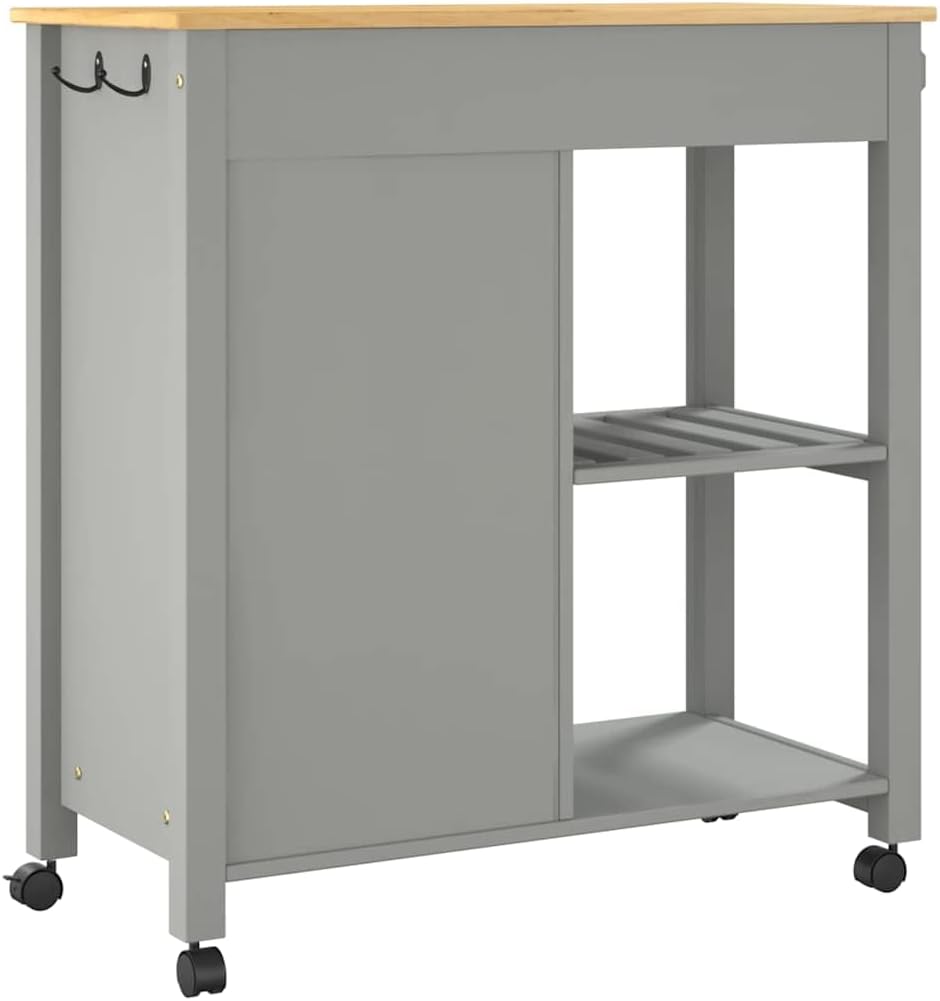 vidaXL Kitchen Trolley, Wooden Kitchen Trolley on Wheels, Rolling Cart for Living Room, Storage Serving Trolley Rack, Solid Wood Pine